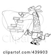 Poster, Art Print Of Cartoon Black And White Outline Design Of A Giraffe Spray Painting A G On A Wall