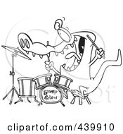 Royalty Free RF Clip Art Illustration Of A Cartoon Black And White Outline Design Of A Drummer Gator
