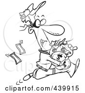 Poster, Art Print Of Cartoon Black And White Outline Design Of A Robber Getting Away With Bags Of Cash