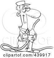 Royalty Free RF Clip Art Illustration Of A Cartoon Black And White Outline Design Of A Gas Station Attendant Holding A Nozzle