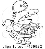 Royalty Free RF Clip Art Illustration Of A Cartoon Black And White Outline Design Of A Tough Military General