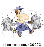 Poster, Art Print Of Cartoon Happy Garbage Man Carrying Trash Cans