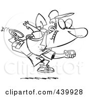 Cartoon Black And White Outline Design Of A Man Geocaching With A Gps Device