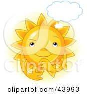 Poster, Art Print Of Glowing Sun Character In Thought With A Cloud Above Its Head