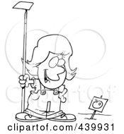 Royalty Free RF Clip Art Illustration Of A Cartoon Black And White Outline Design Of A Girl Standing In A Tomato Garden