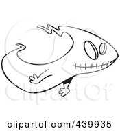 Poster, Art Print Of Cartoon Black And White Outline Design Of A Ghost With A Stitched Mouth