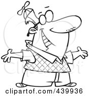 Royalty Free RF Clip Art Illustration Of A Cartoon Black And White Outline Design Of A Geeky Man Holding His Arms Open