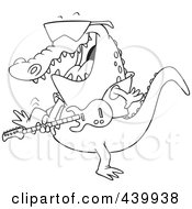 Royalty Free RF Clip Art Illustration Of A Cartoon Black And White Outline Design Of A Gator Guitarist