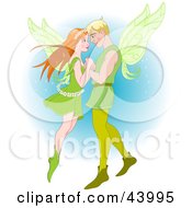 Clipart Illustration Of A Romantic Fairy Couple Gazing Into Each Others Eyes And Flying