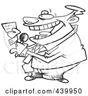 Cartoon Black And White Outline Design Of A Game Show Host Reading A Card