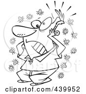 Royalty Free RF Clip Art Illustration Of A Cartoon Black And White Outline Design Of A Germophobe Man