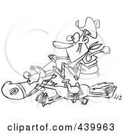 Royalty Free RF Clip Art Illustration Of A Cartoon Black And White Outline Design Of A Happy Cowboy On A Galloping Horse