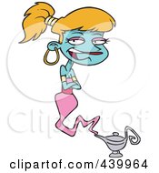 Royalty Free RF Clip Art Illustration Of A Cartoon Female Genie Emerging From A Lamp by toonaday