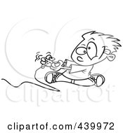 Poster, Art Print Of Cartoon Black And White Outline Design Of A Boy Playing A Video Game With A Controller