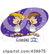 Royalty Free RF Clip Art Illustration Of Cartoon Twin Geminis Over A Black Starry Oval