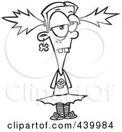 Royalty Free RF Clip Art Illustration Of A Cartoon Black And White Outline Design Of A Zombie Girl Standing With Her Hands Behind Her Back