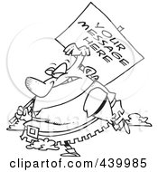 Royalty Free RF Clip Art Illustration Of A Cartoon Black And White Outline Design Of A Giant Carrying A Sign Over His Shoulder