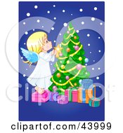 Poster, Art Print Of Cute Angle Putting A Star On A Christmas Tree