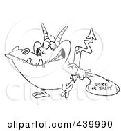 Royalty Free RF Clip Art Illustration Of A Cartoon Black And White Outline Design Of A Monster Trick Or Treating