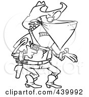 Poster, Art Print Of Cartoon Black And White Outline Design Of An Outlaw Cowboy Demanding