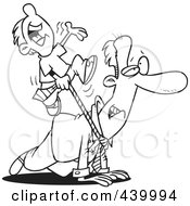 Royalty Free RF Clip Art Illustration Of A Cartoon Black And White Outline Design Of A Boy Riding On His Dads Back