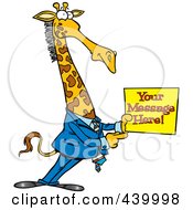 Poster, Art Print Of Cartoon Giraffe Businessman Holding A Sign With Sample Text