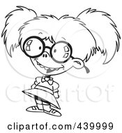Royalty Free RF Clip Art Illustration Of A Cartoon Black And White Outline Design Of A Nerdy Girl