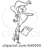 Royalty Free RF Clip Art Illustration Of A Cartoon Black And White Outline Design Of A Woman Carrying A Gift List