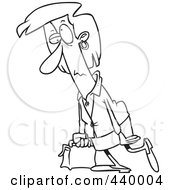 Royalty Free RF Clip Art Illustration Of A Cartoon Black And White Outline Design Of A Gloomy Businesswoman Walking