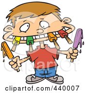 Royalty Free RF Clip Art Illustration Of A Cartoon Boy Eating A Variety Of Popsicles by toonaday