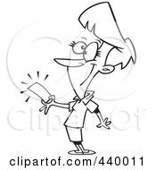 Cartoon Black And White Outline Design Of A Woman Holding A Golden Ticket