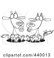 Poster, Art Print Of Cartoon Black And White Outline Design Of A Pair Of Baby Goats