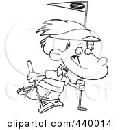 Poster, Art Print Of Cartoon Black And White Outline Design Of A Golfing Boy