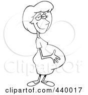 Poster, Art Print Of Cartoon Black And White Outline Design Of A Pregnant Woman