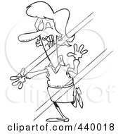 Royalty Free RF Clip Art Illustration Of A Cartoon Black And White Outline Design Of A Woman Walking Into Glass