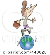 Poster, Art Print Of Cartoon Businesswoman Running On A Globe