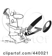Royalty Free RF Clip Art Illustration Of A Cartoon Black And White Outline Design Of A Black Businessman Holding On To GO