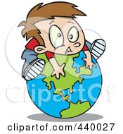Poster, Art Print Of Cartoon Boy On Top Of A Globe