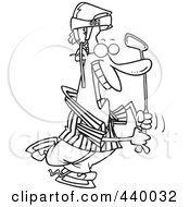 Cartoon Black And White Outline Design Of A Male Golfer Referee Wearing A Helmet