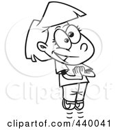 Royalty Free RF Clip Art Illustration Of A Cartoon Black And White Outline Design Of A Gleeful Girl Jumping