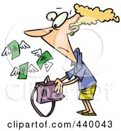 Poster, Art Print Of Cartoon Money Flying Out Of A Womans Purse