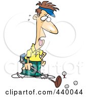 Cartoon Exhausted Male Golfer