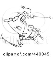 Poster, Art Print Of Cartoon Black And White Outline Design Of A Male Golfer Getting Hit With A Ball