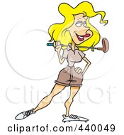 Poster, Art Print Of Cartoon Woman Resting A Golf Club On Her Shoulder