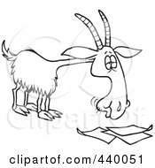 Poster, Art Print Of Cartoon Black And White Outline Design Of A Goat Eating Paperwork