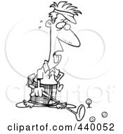 Royalty Free RF Clip Art Illustration Of A Cartoon Black And White Outline Design Of An Exhausted Male Golfer