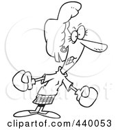 Royalty Free RF Clip Art Illustration Of A Cartoon Black And White Outline Design Of A Businesswoman Boxing