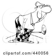 Royalty Free RF Clip Art Illustration Of A Cartoon Black And White Outline Design Of A Male Golfer Watching
