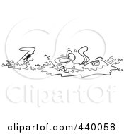 Poster, Art Print Of Cartoon Black And White Outline Design Of An Alligator Gliding Through Water