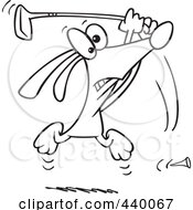 Poster, Art Print Of Cartoon Black And White Outline Design Of A Golfing Dog